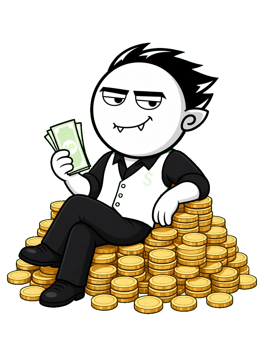 PickWin Casino mascot sitting on gold coins